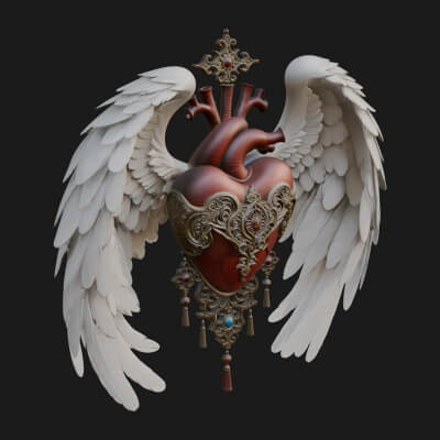 Winged Anatomical Heart Ornament Design 3 3D Print Model