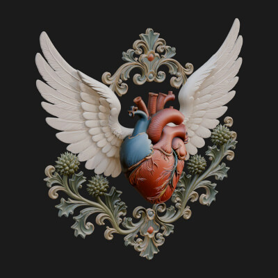 Winged Anatomical Heart Ornament Design 4 3D Print Model