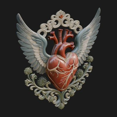 Winged Anatomical Heart Ornament Design 5 3D Print Model