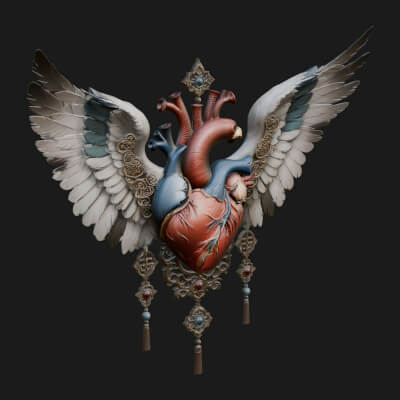 Winged Anatomical Heart Ornament Design 6 3D Print Model