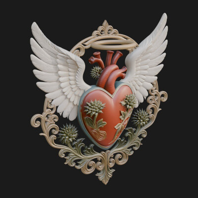 Winged Anatomical Heart Ornament Design 7 3D Print Model