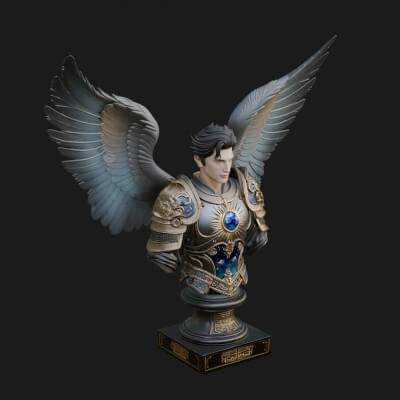 Winged Angel Man Bust Statue Design 2 3D Print Model