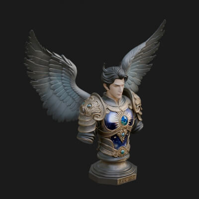 Winged Angel Man Bust Statue Design 3 3D Print Model