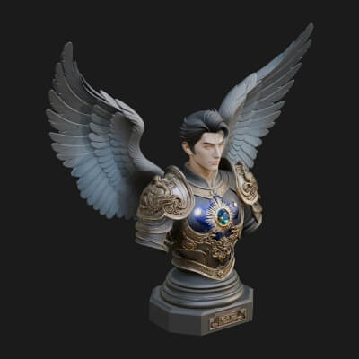 Winged Angel Man Bust Statue Design 4 3D Print Model