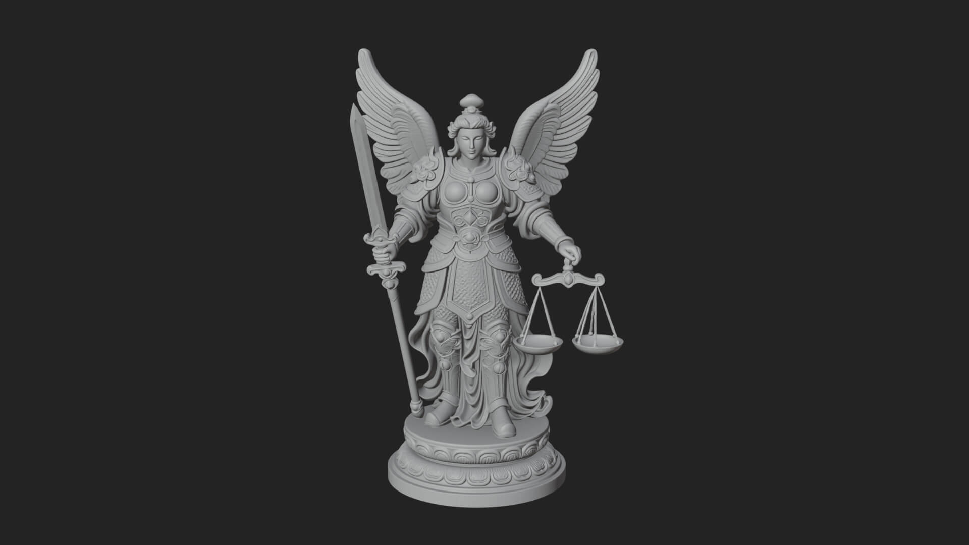 Winged Angel of Justice Statue Design 1 3D Print Model 3D Model