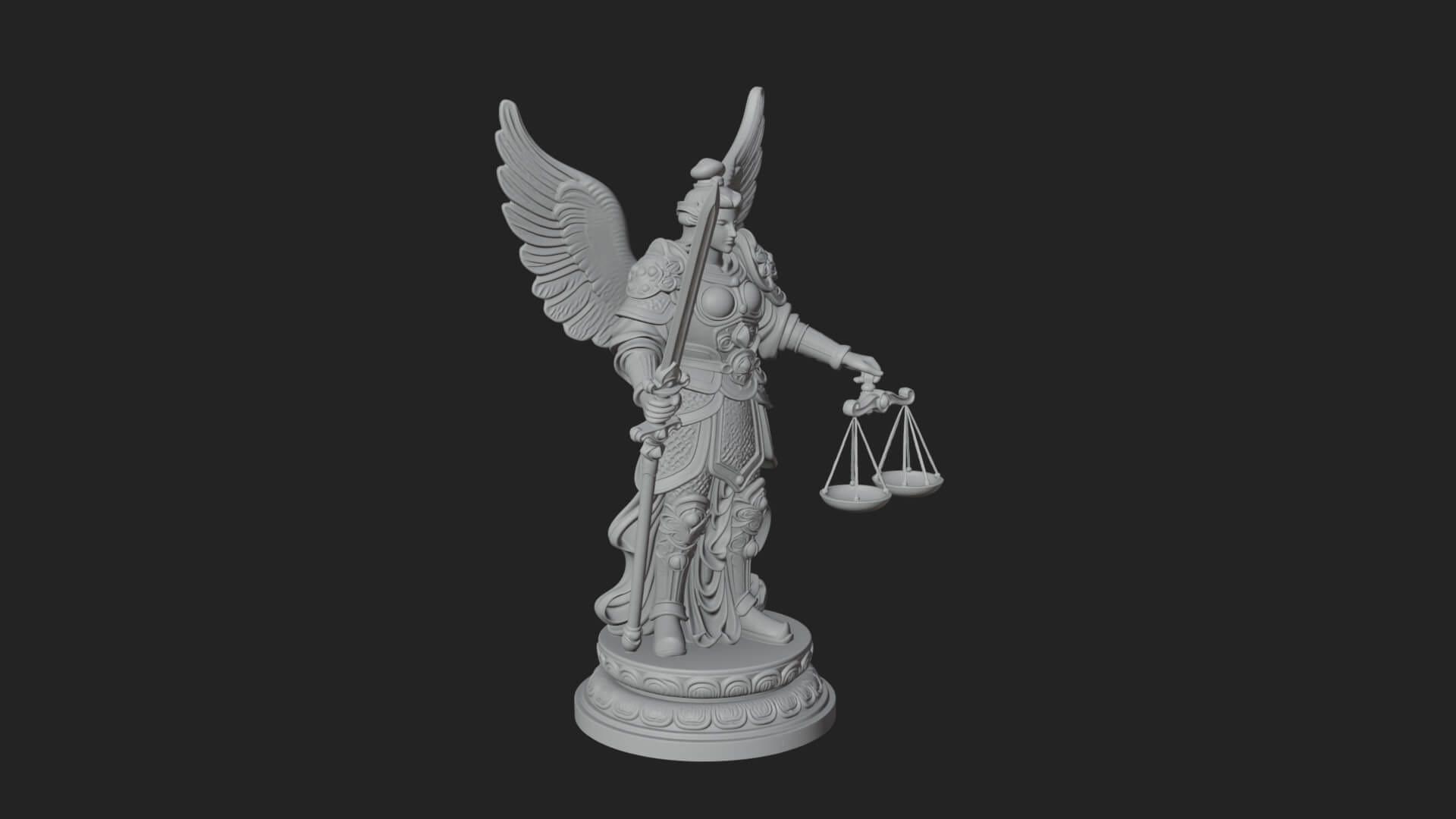 Winged Angel of Justice Statue Design 1 3D Print Model 3D Model