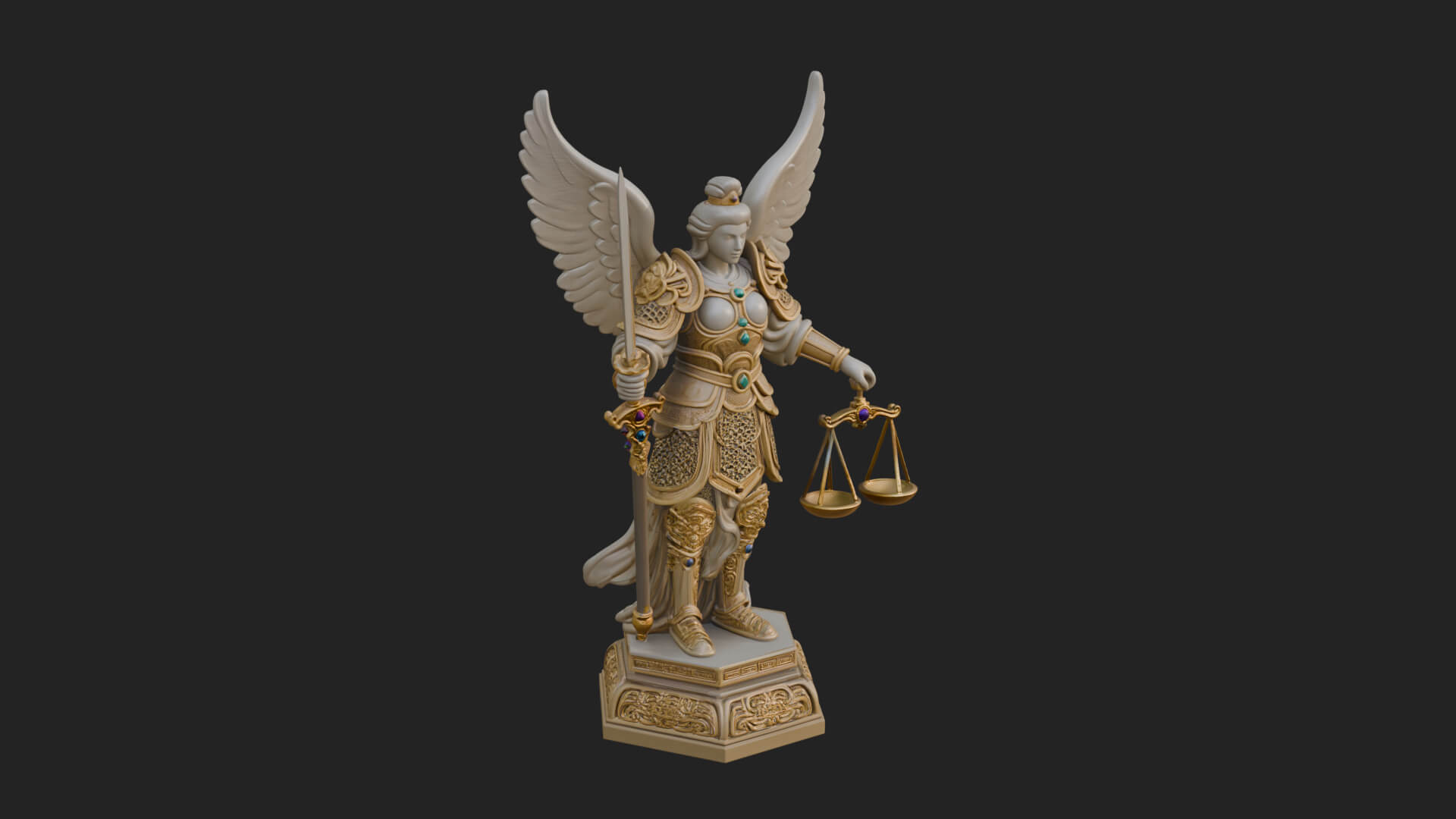 Winged Angel of Justice Statue Design 2 3D Print Model 3D Model