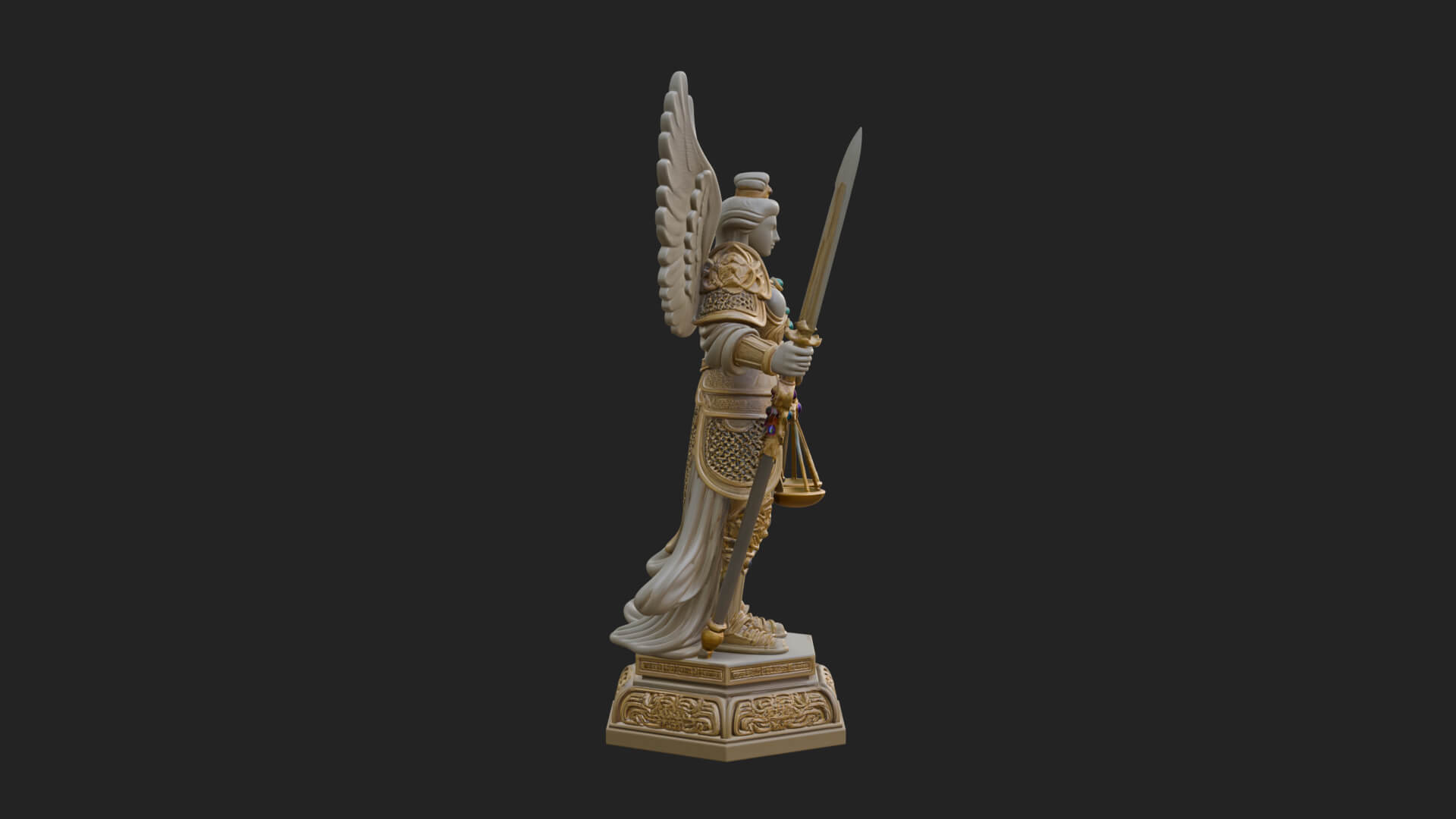 Winged Angel of Justice Statue Design 2 3D Print Model 3D Model