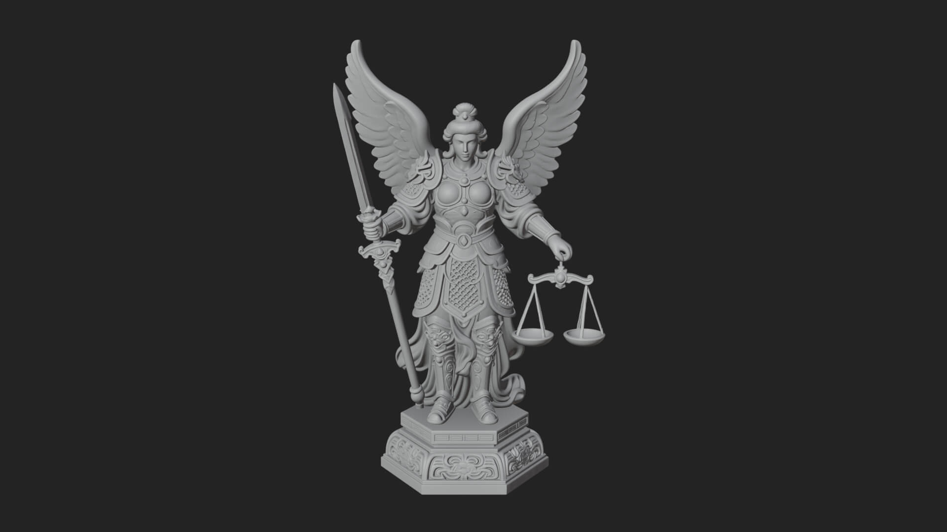 Winged Angel of Justice Statue Design 2 3D Print Model 3D Model