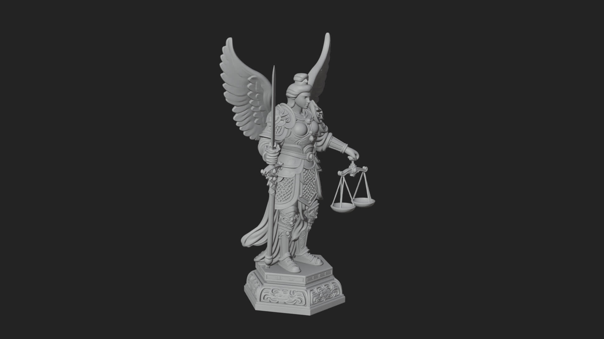 Winged Angel of Justice Statue Design 2 3D Print Model 3D Model