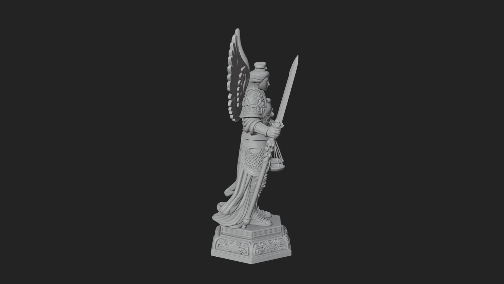 Winged Angel of Justice Statue Design 2 3D Print Model 3D Model