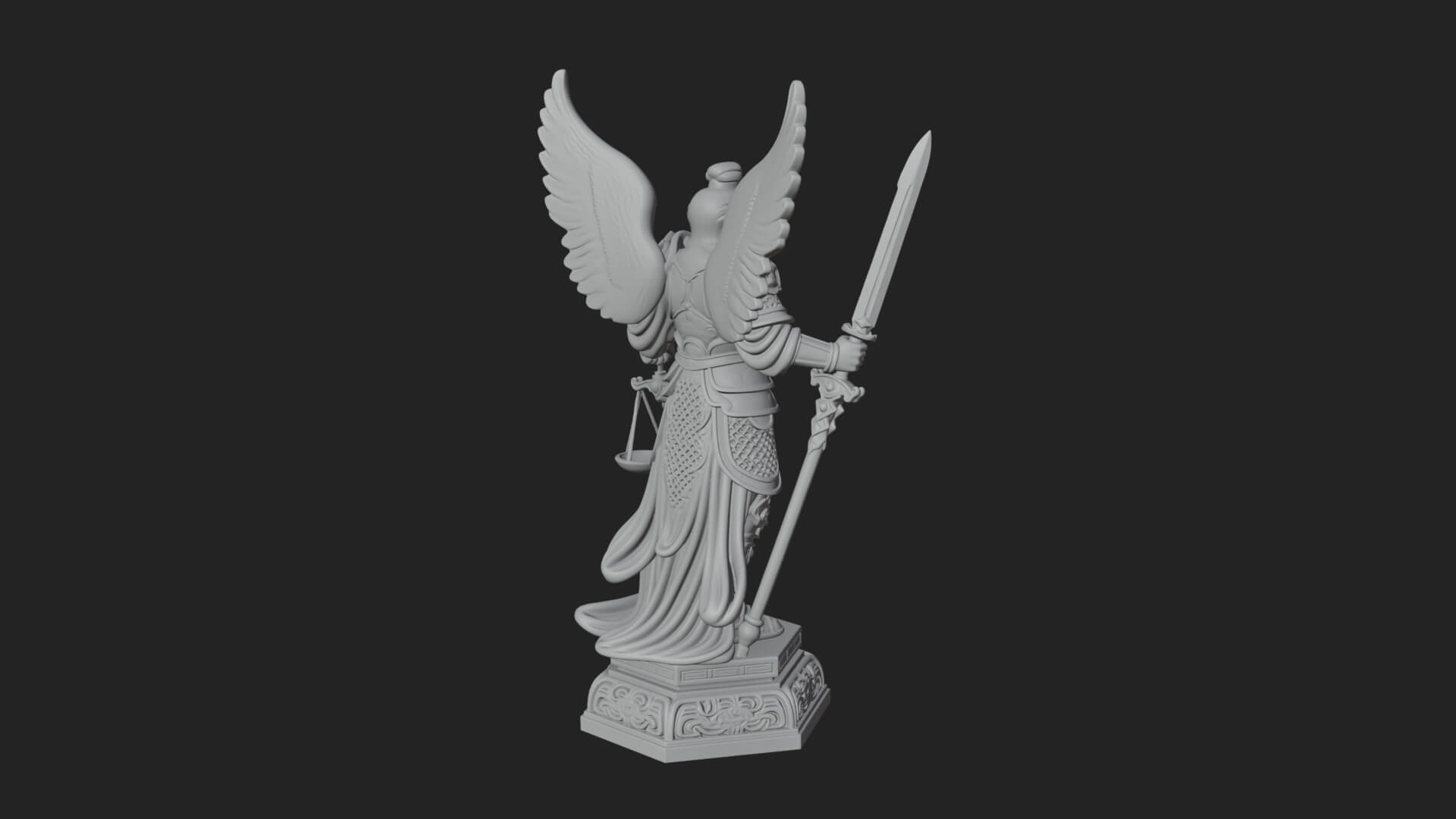 Winged Angel of Justice Statue Design 2 3D Print Model 3D Model