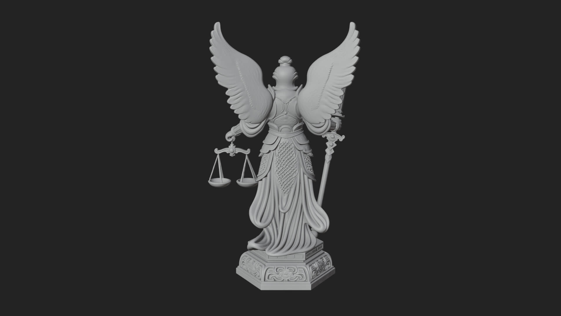 Winged Angel of Justice Statue Design 2 3D Print Model 3D Model