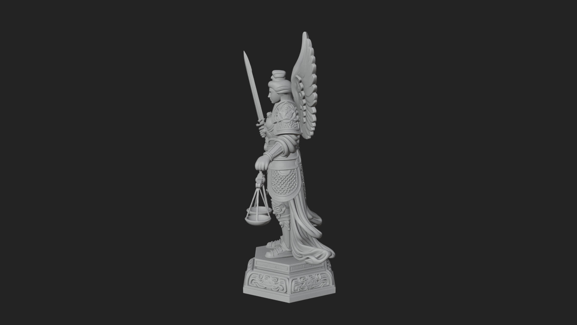 Winged Angel of Justice Statue Design 2 3D Print Model 3D Model