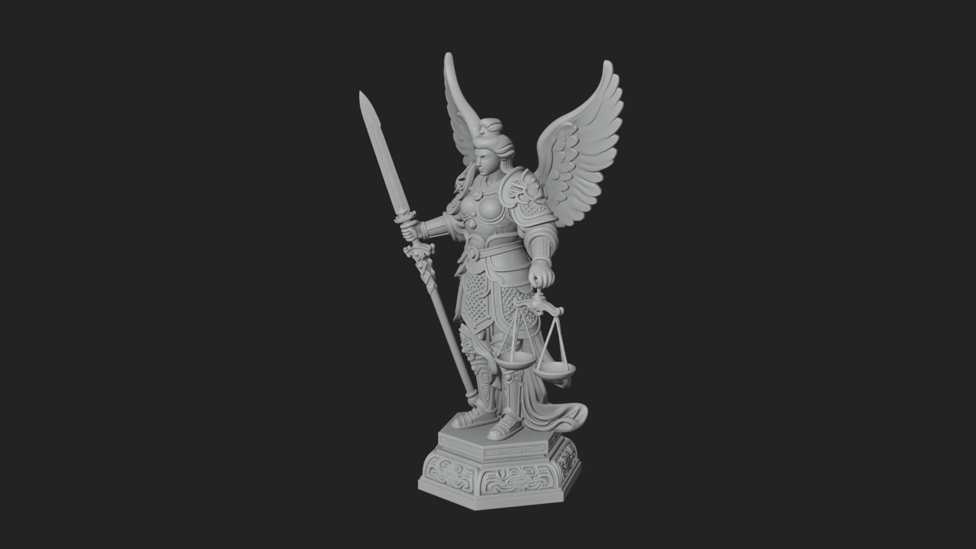 Winged Angel of Justice Statue Design 2 3D Print Model 3D Model