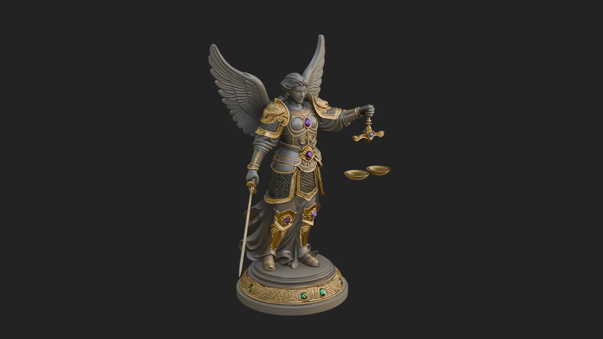 Winged Angel of Justice Statue Design 3 3D Print Model 3D Model