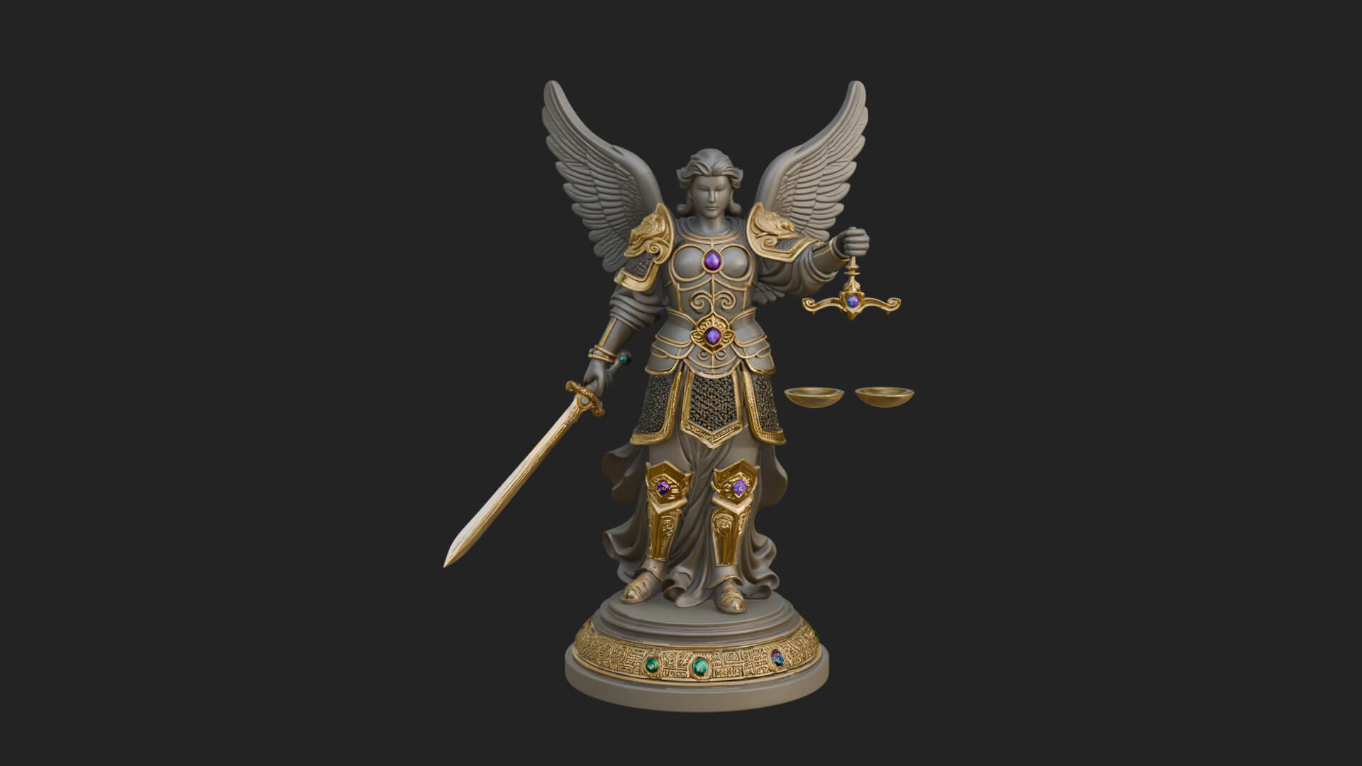 Winged Angel of Justice Statue Design 3 3D Print Model 3D Model