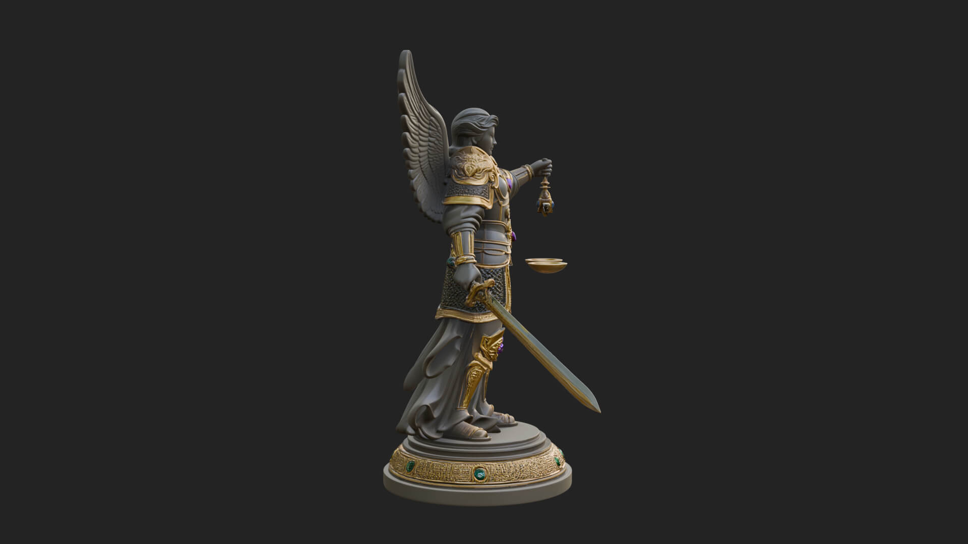Winged Angel of Justice Statue Design 3 3D Print Model 3D Model