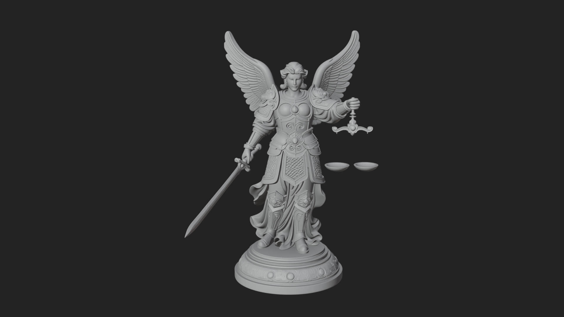 Winged Angel of Justice Statue Design 3 3D Print Model 3D Model