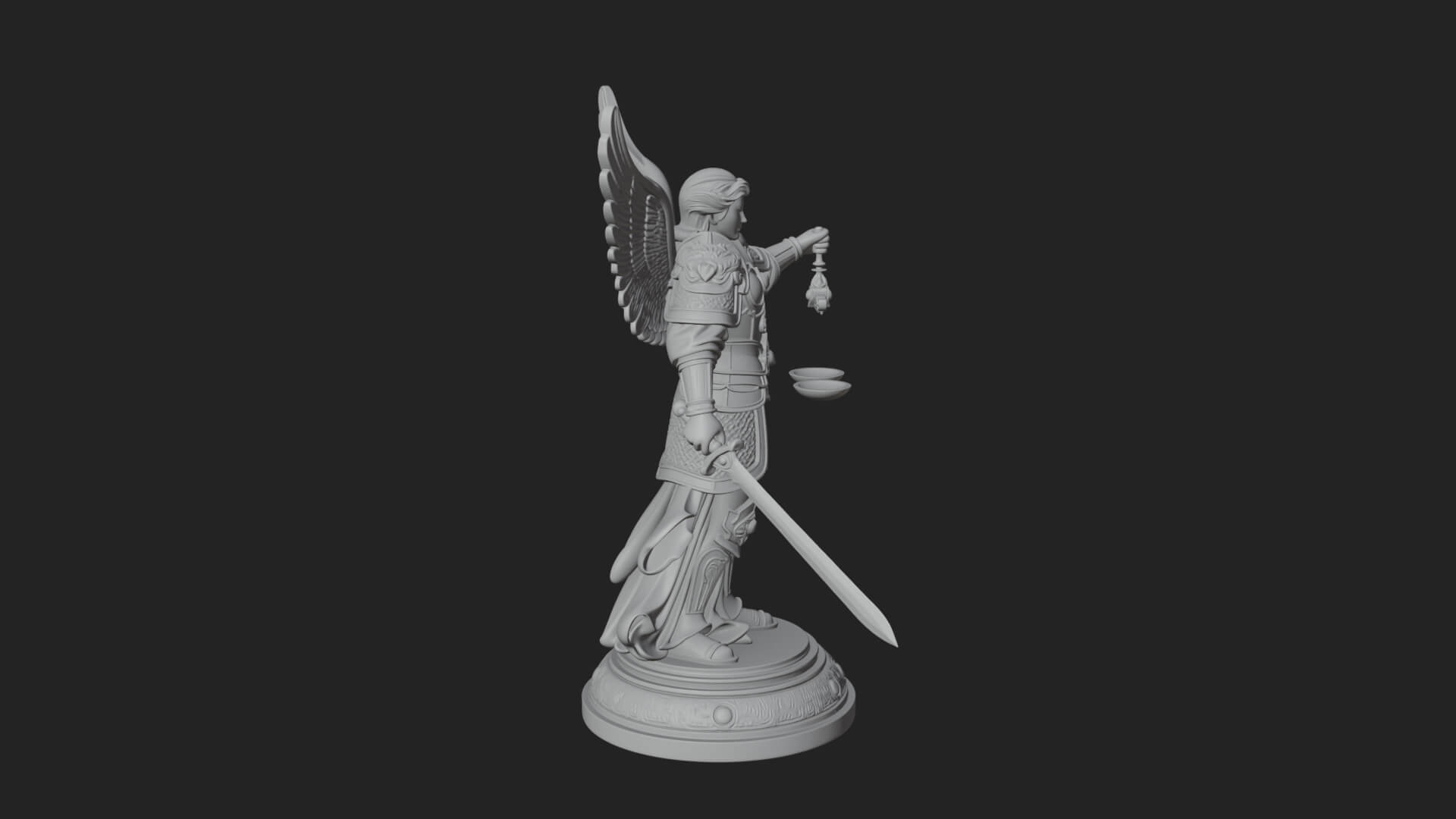 Winged Angel of Justice Statue Design 3 3D Print Model 3D Model
