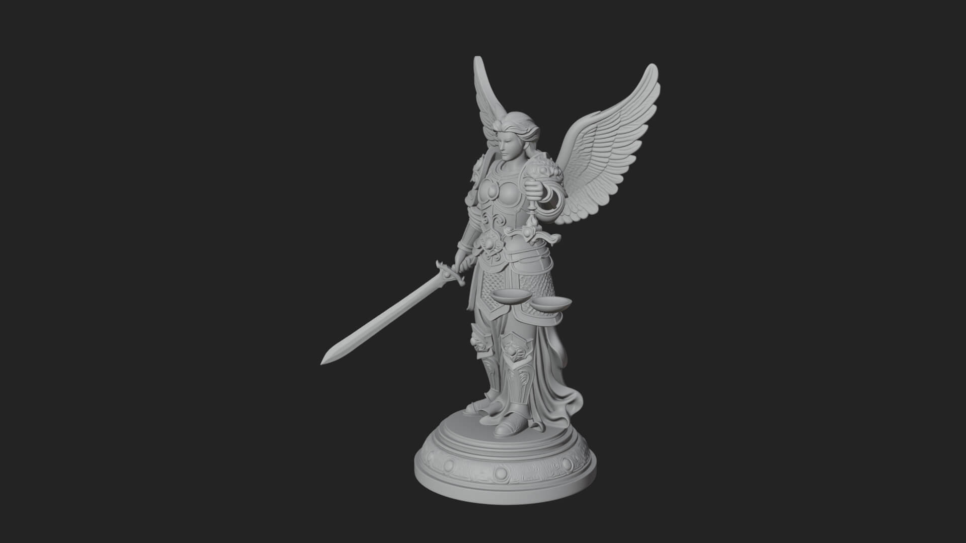 Winged Angel of Justice Statue Design 3 3D Print Model 3D Model