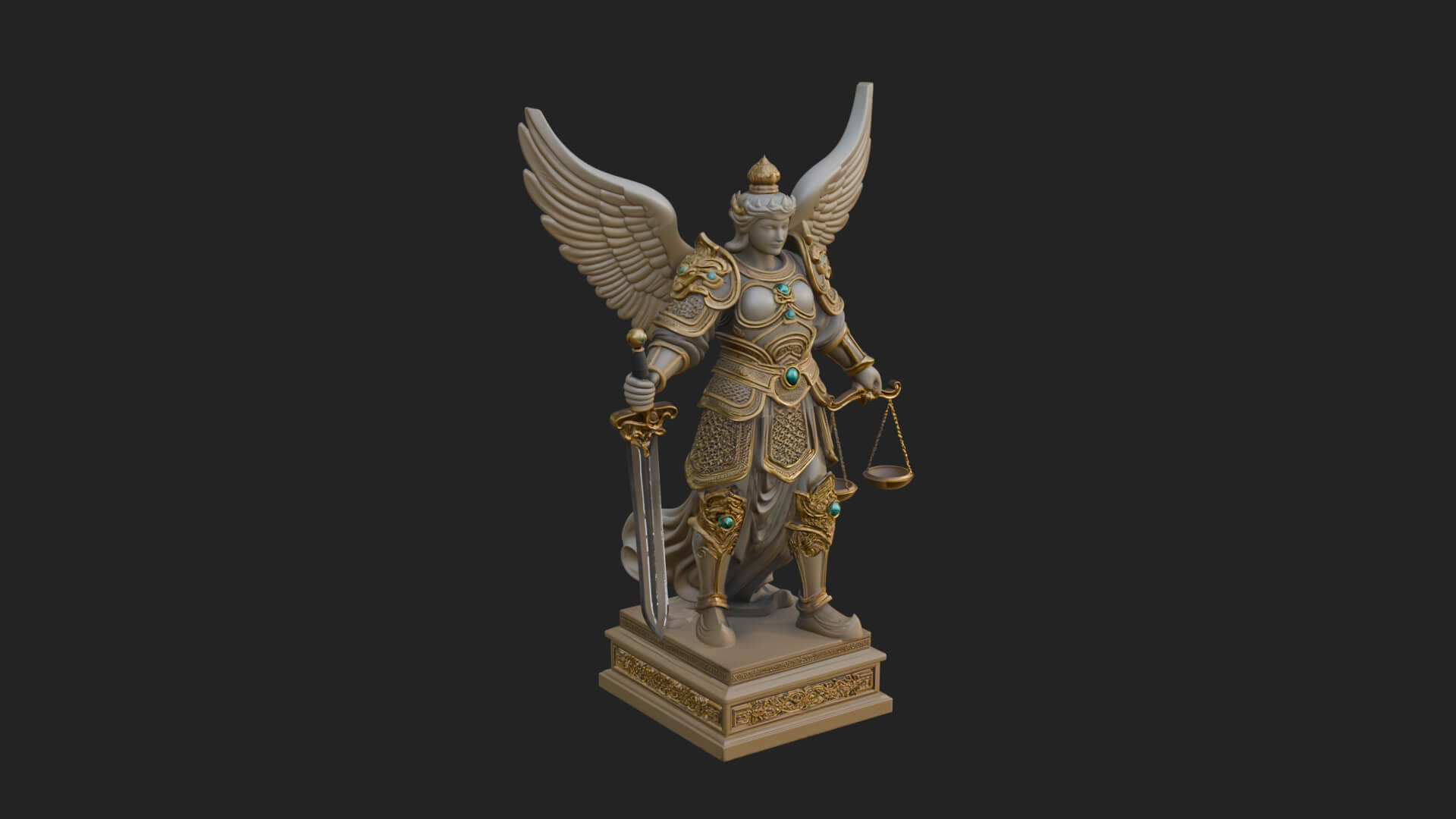 Winged Angel of Justice Statue Design 4 3D Print Model 3D Model