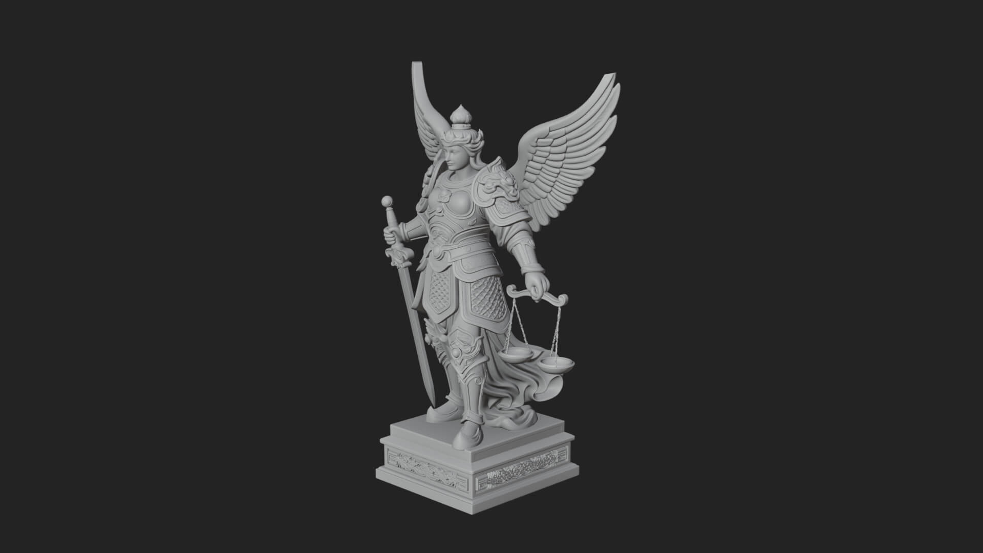 Winged Angel of Justice Statue Design 4 3D Print Model 3D Model