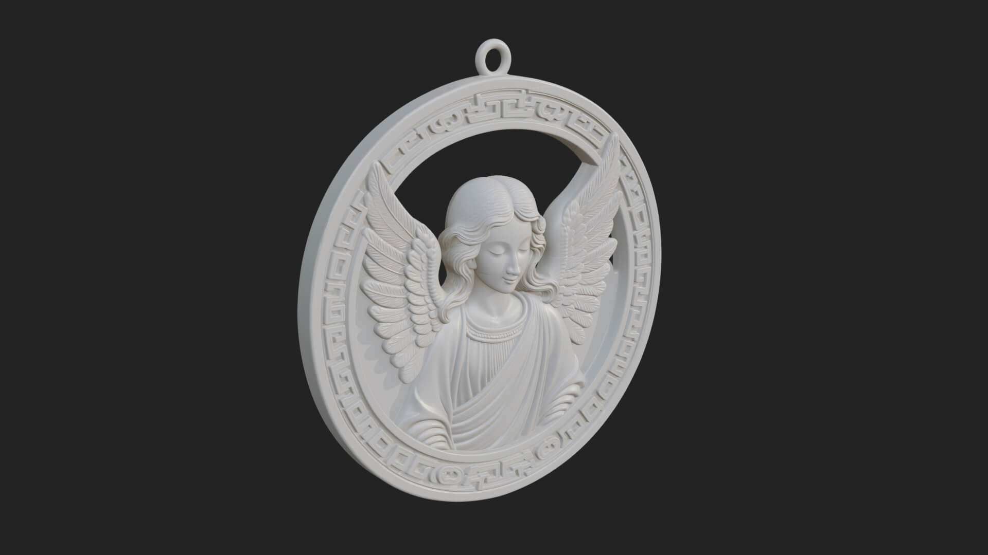 Winged Angel Oval Relief Plaque Design 1 3D Print Model 3D Model