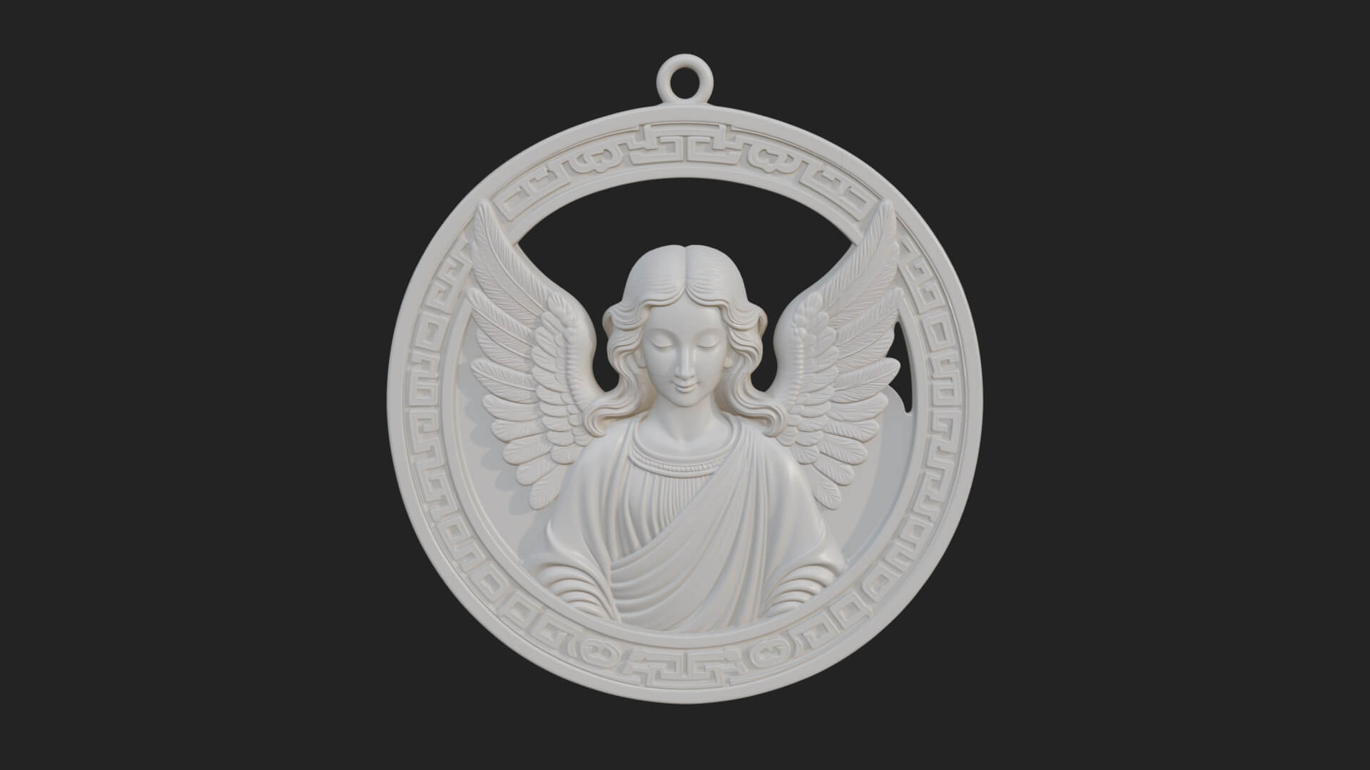 Winged Angel Oval Relief Plaque Design 1 3D Print Model 3D Model
