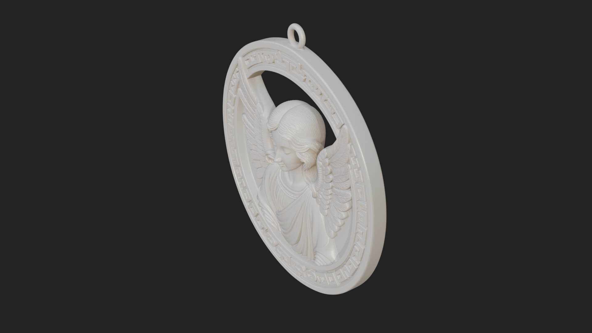 Winged Angel Oval Relief Plaque Design 1 3D Print Model 3D Model