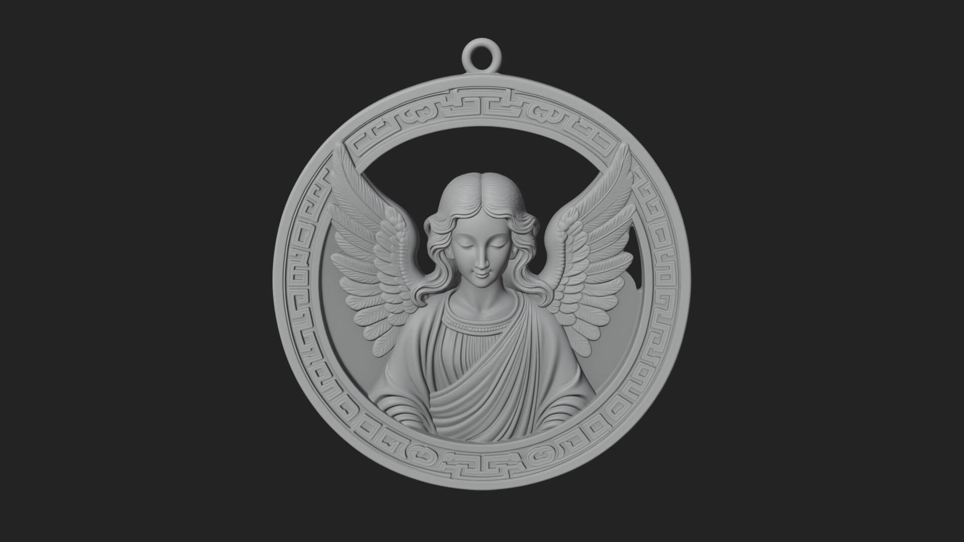 Winged Angel Oval Relief Plaque Design 1 3D Print Model 3D Model