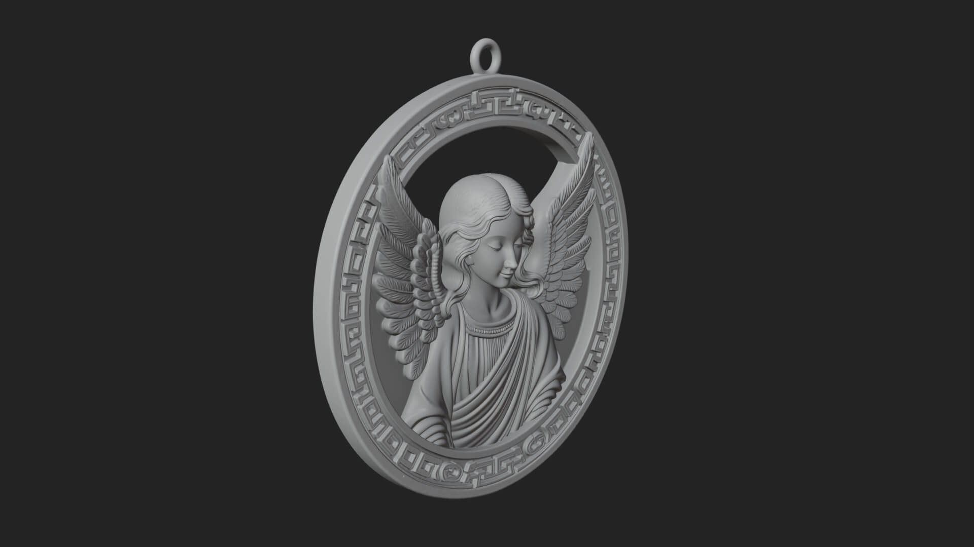 Winged Angel Oval Relief Plaque Design 1 3D Print Model 3D Model