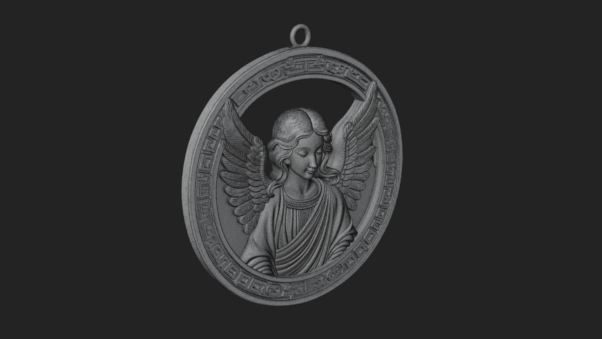 Winged Angel Oval Relief Plaque Design 1 3D Print Model 3D Model