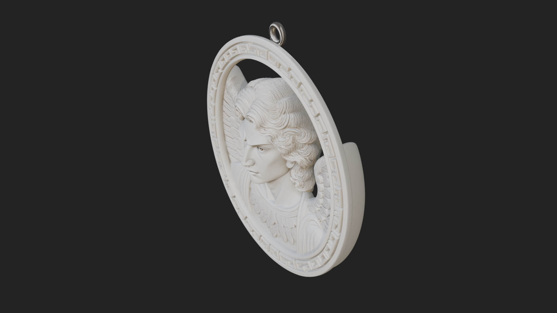 Winged Angel Oval Relief Plaque Design 10 3D Print Model 3D Model