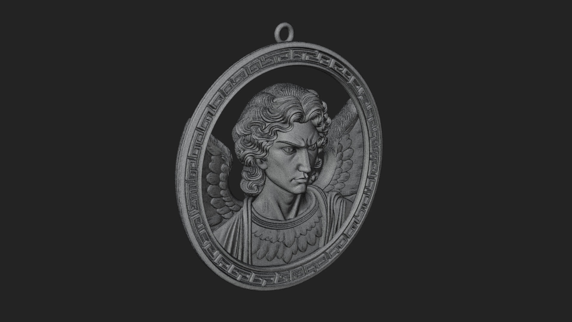 Winged Angel Oval Relief Plaque Design 10 3D Print Model 3D Model