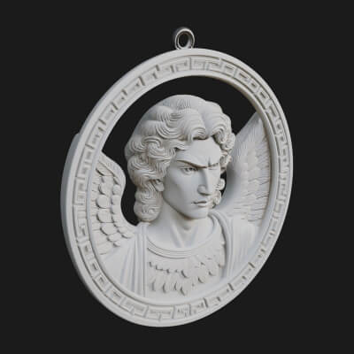 Winged Angel Oval Relief Plaque Design 10 3D Print Model