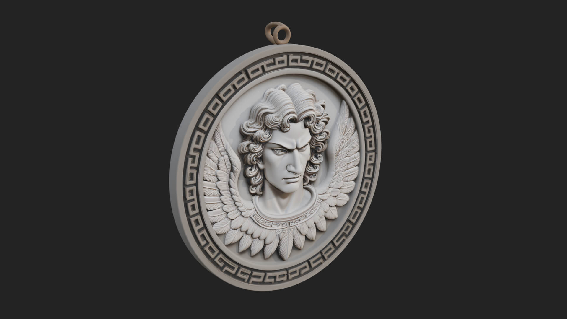 Winged Angel Oval Relief Plaque Design 11 3D Print Model 3D Model
