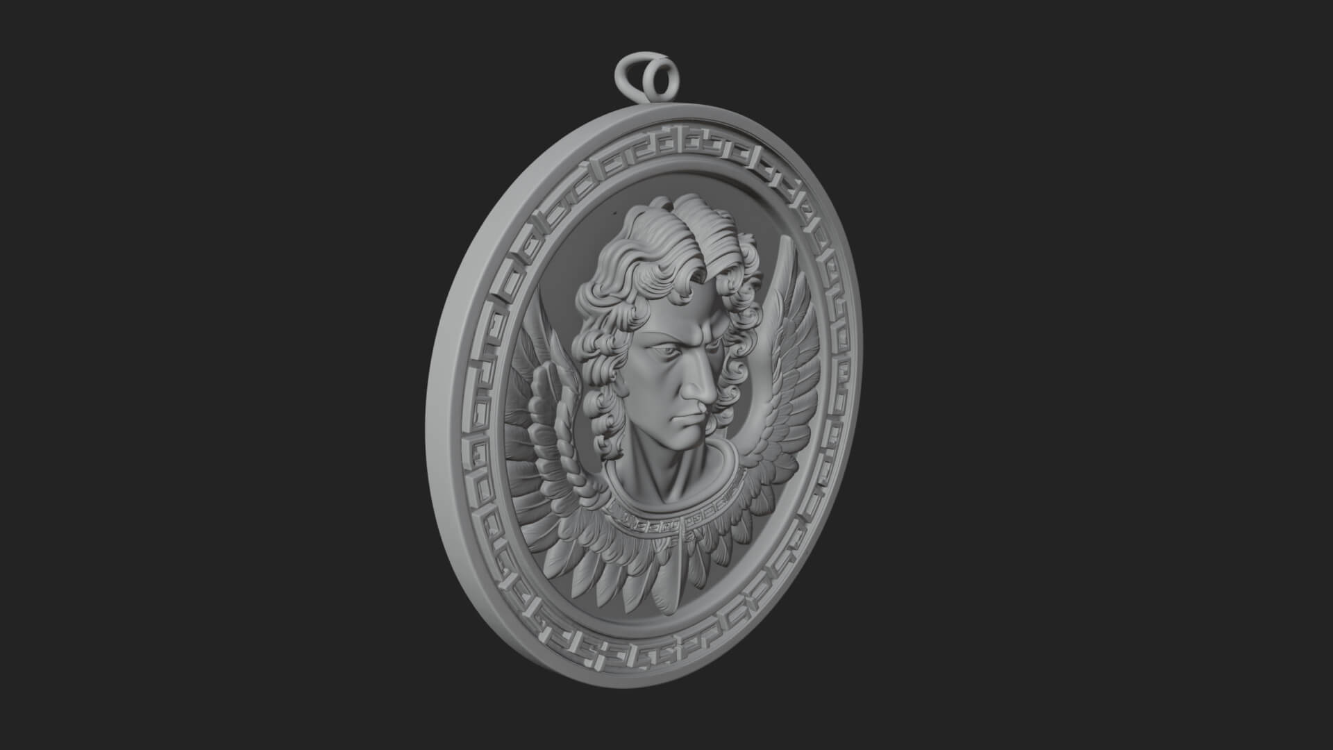 Winged Angel Oval Relief Plaque Design 11 3D Print Model 3D Model