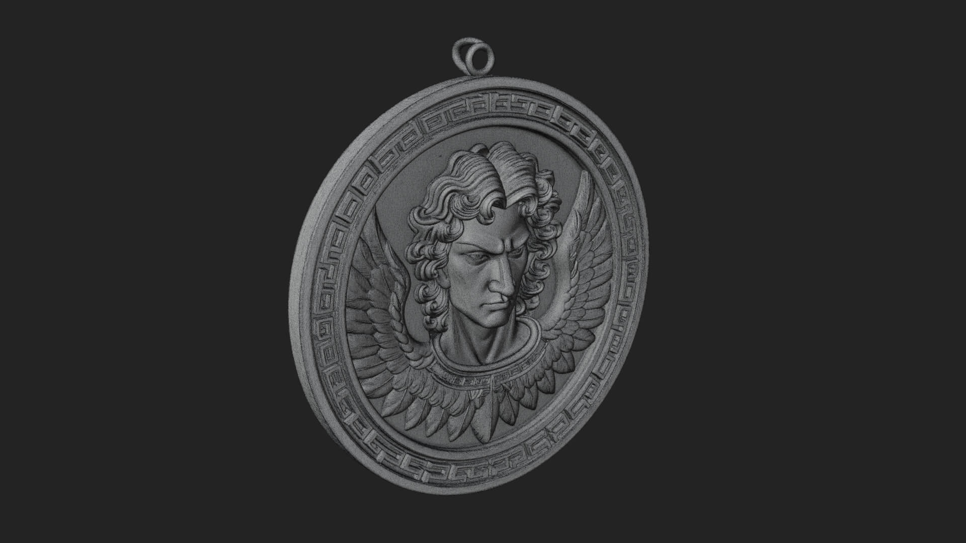 Winged Angel Oval Relief Plaque Design 11 3D Print Model 3D Model