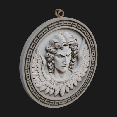 Winged Angel Oval Relief Plaque Design 11 3D Print Model