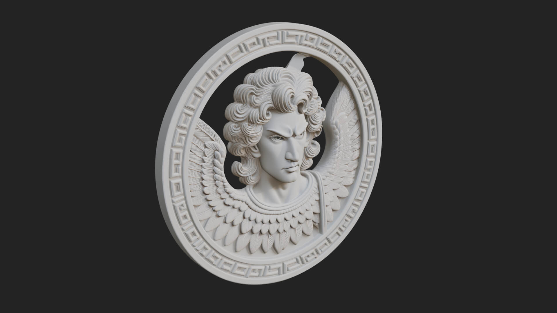 Winged Angel Oval Relief Plaque Design 12 3D Print Model 3D Model