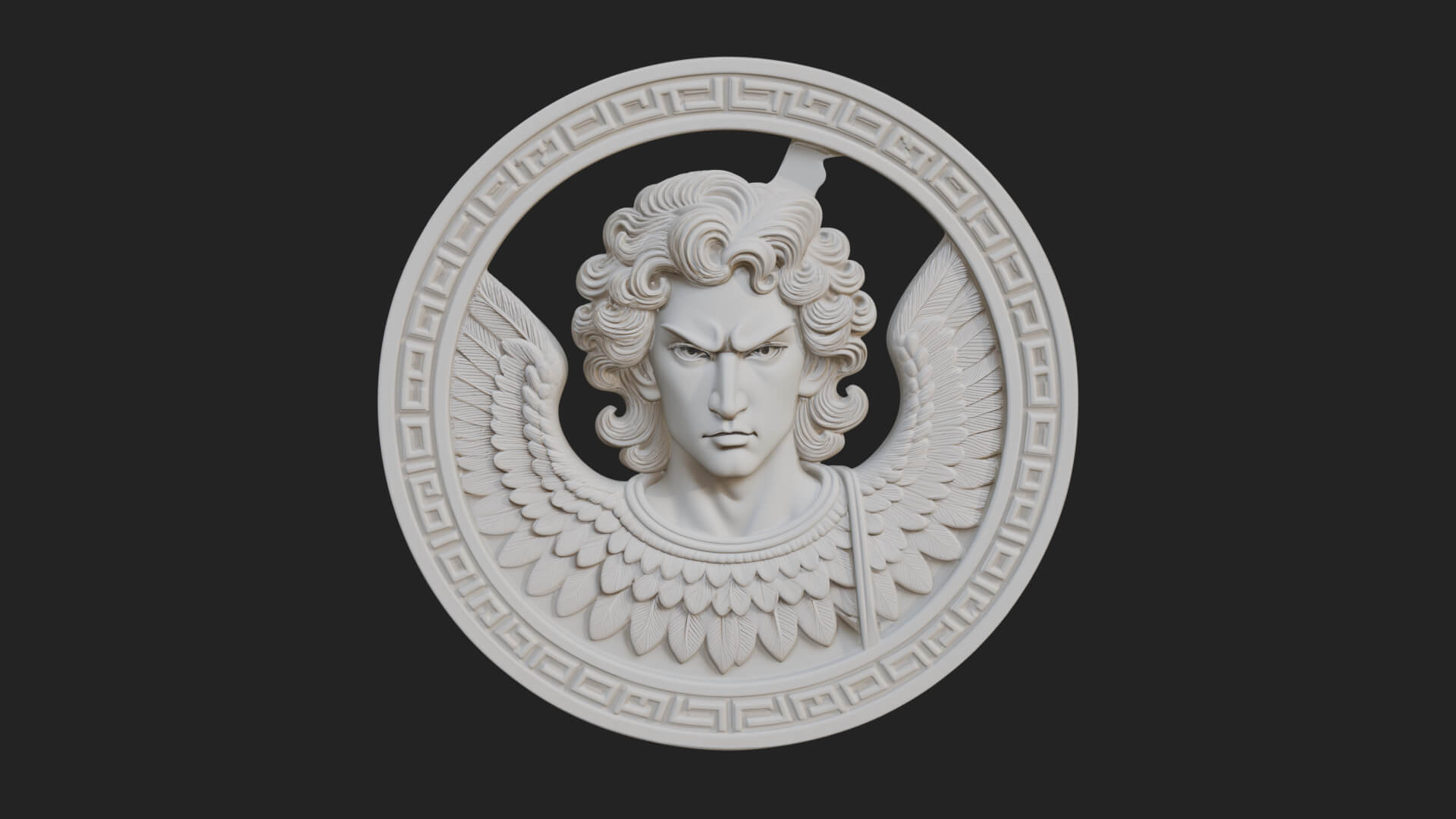 Winged Angel Oval Relief Plaque Design 12 3D Print Model 3D Model