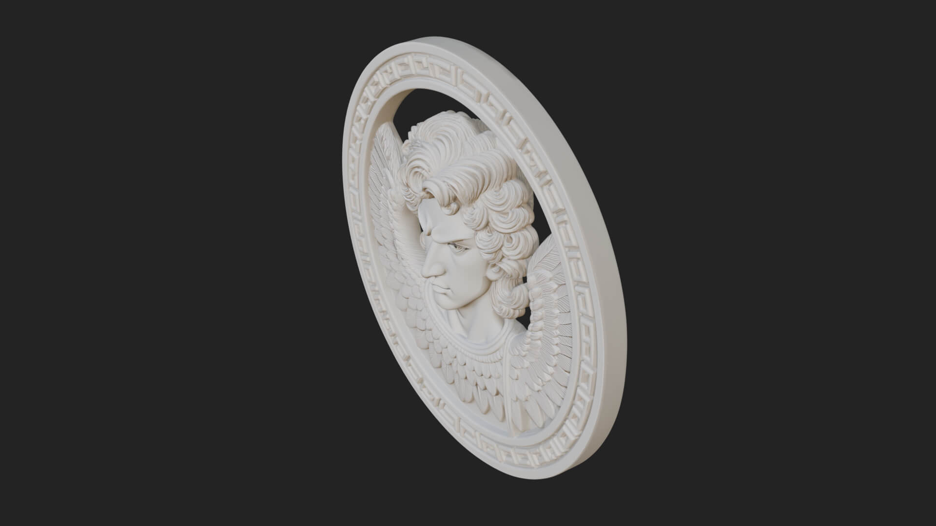 Winged Angel Oval Relief Plaque Design 12 3D Print Model 3D Model