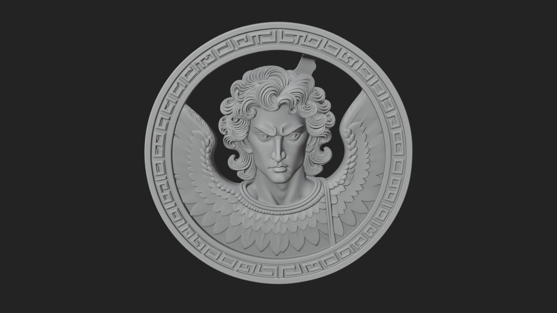 Winged Angel Oval Relief Plaque Design 12 3D Print Model 3D Model