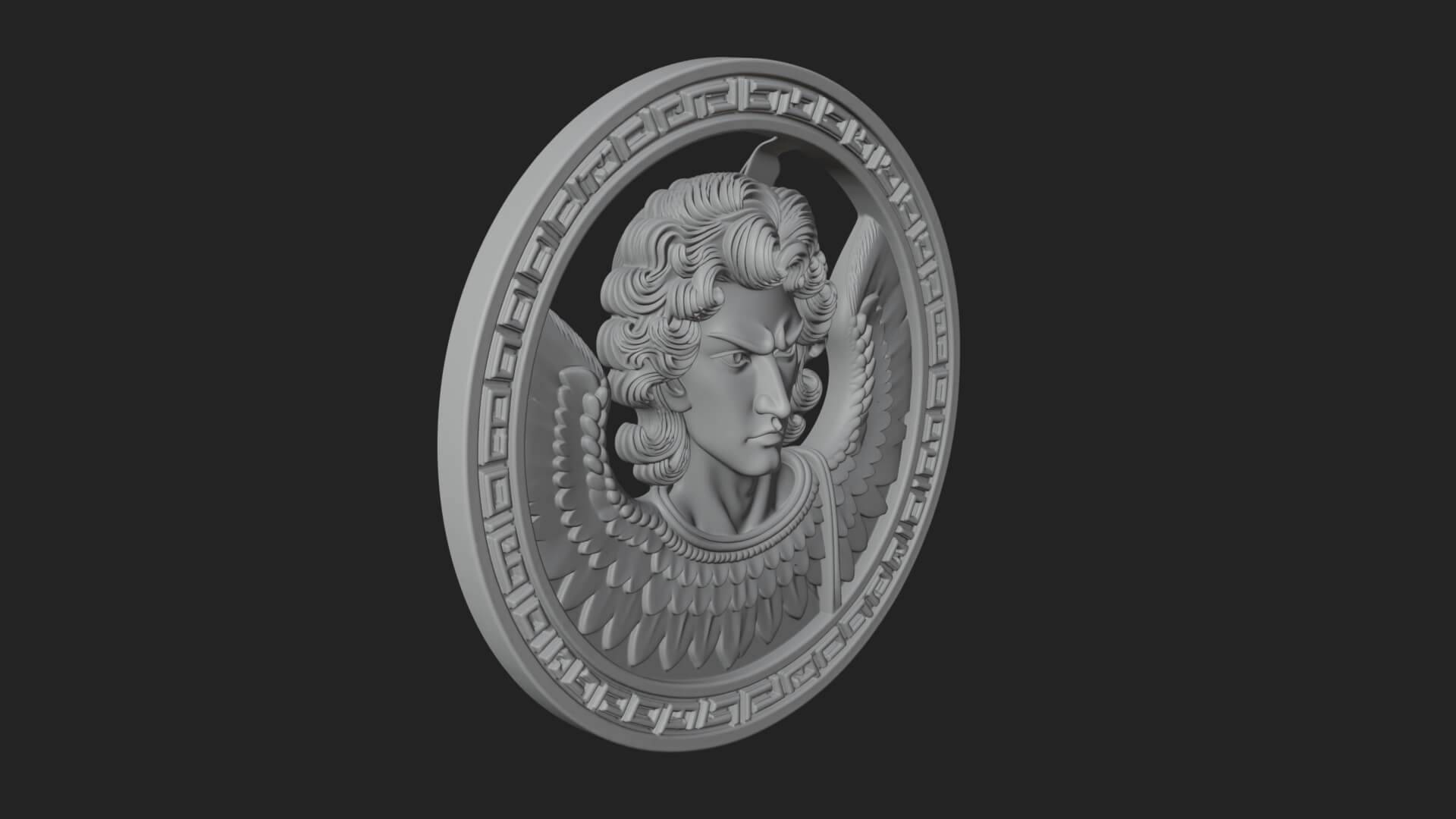 Winged Angel Oval Relief Plaque Design 12 3D Print Model 3D Model
