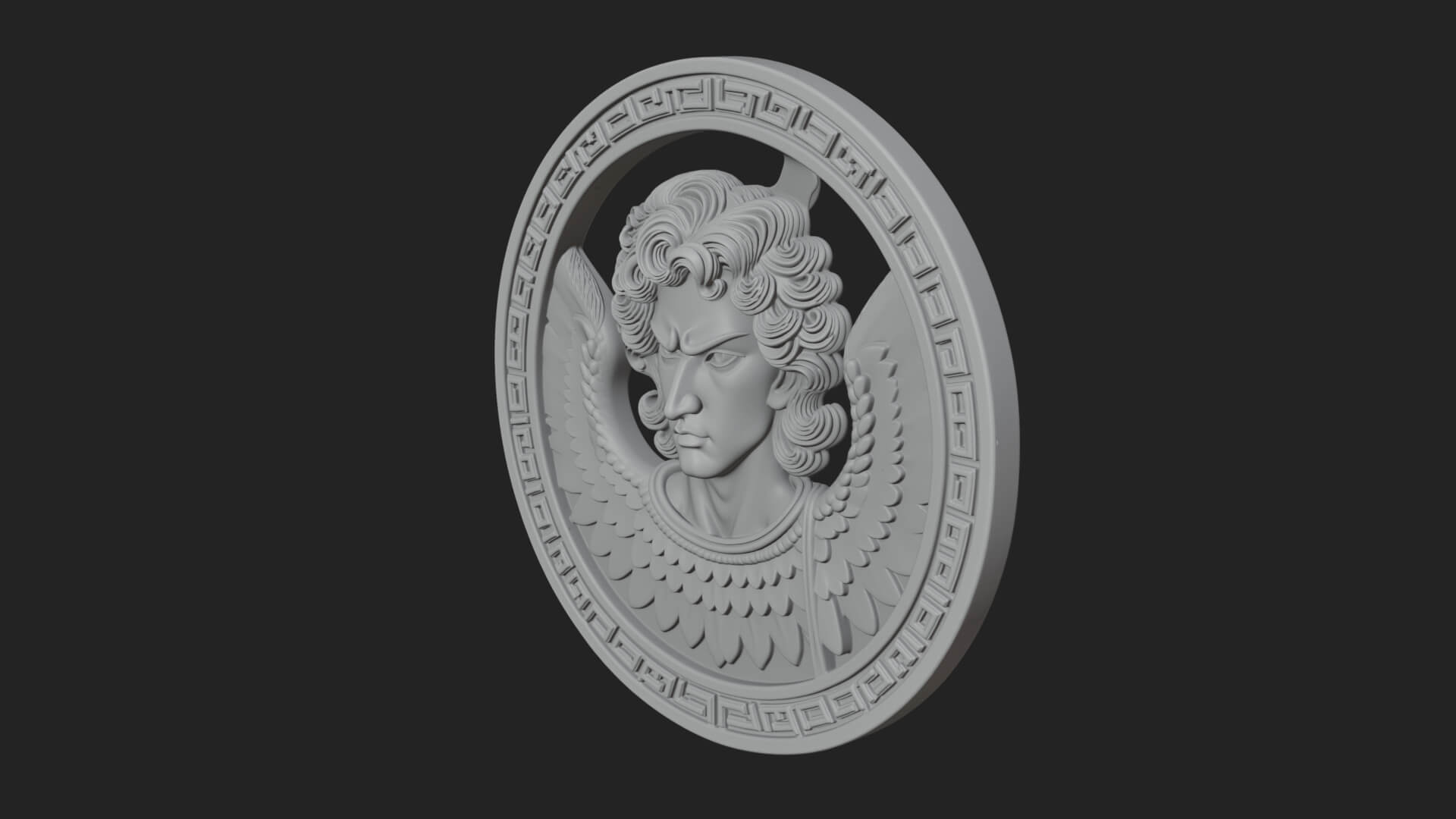 Winged Angel Oval Relief Plaque Design 12 3D Print Model 3D Model