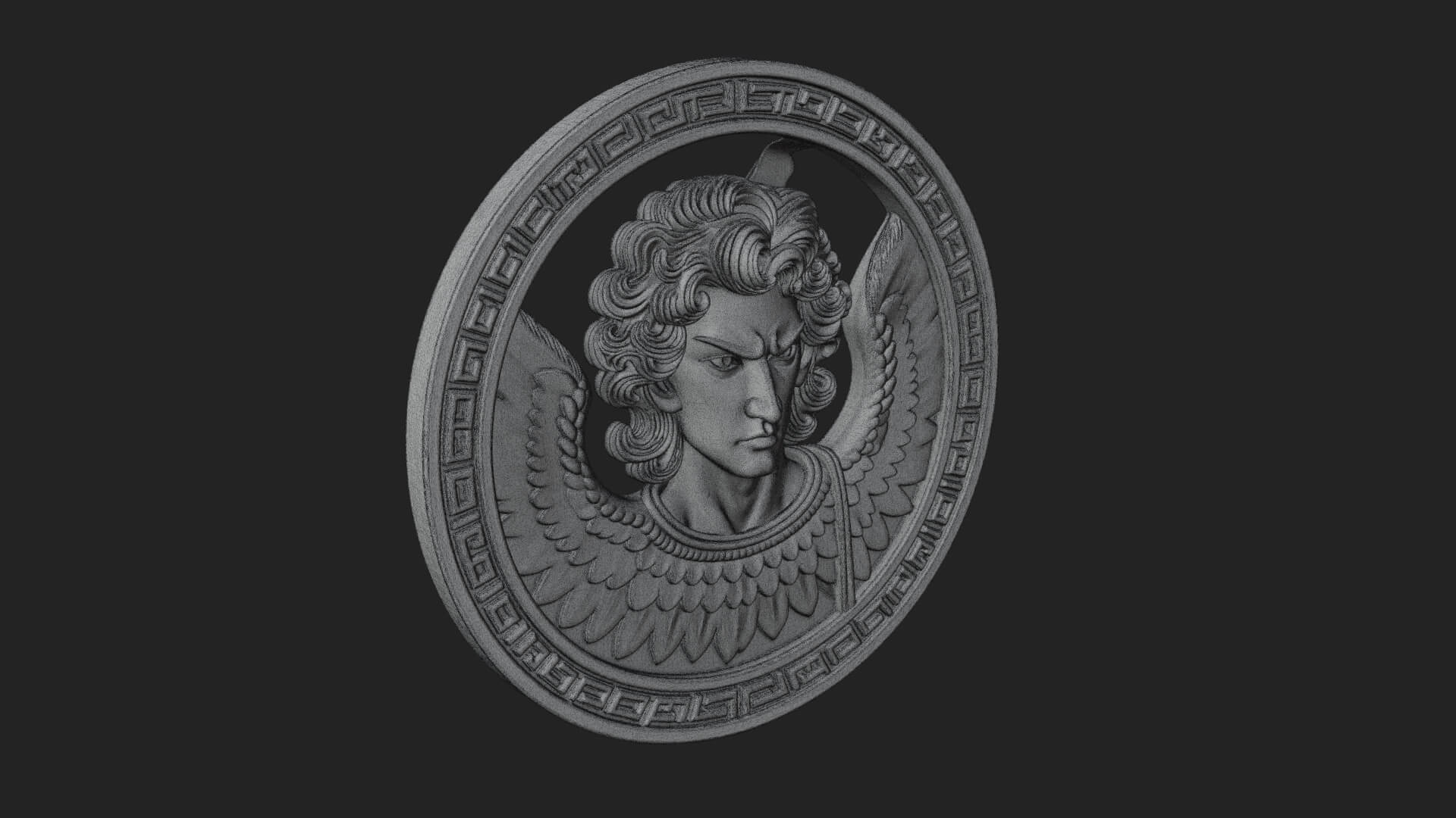 Winged Angel Oval Relief Plaque Design 12 3D Print Model 3D Model