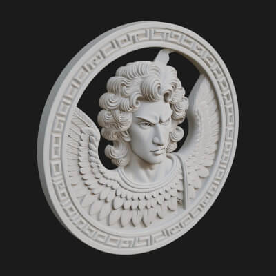 Winged Angel Oval Relief Plaque Design 12 3D Print Model