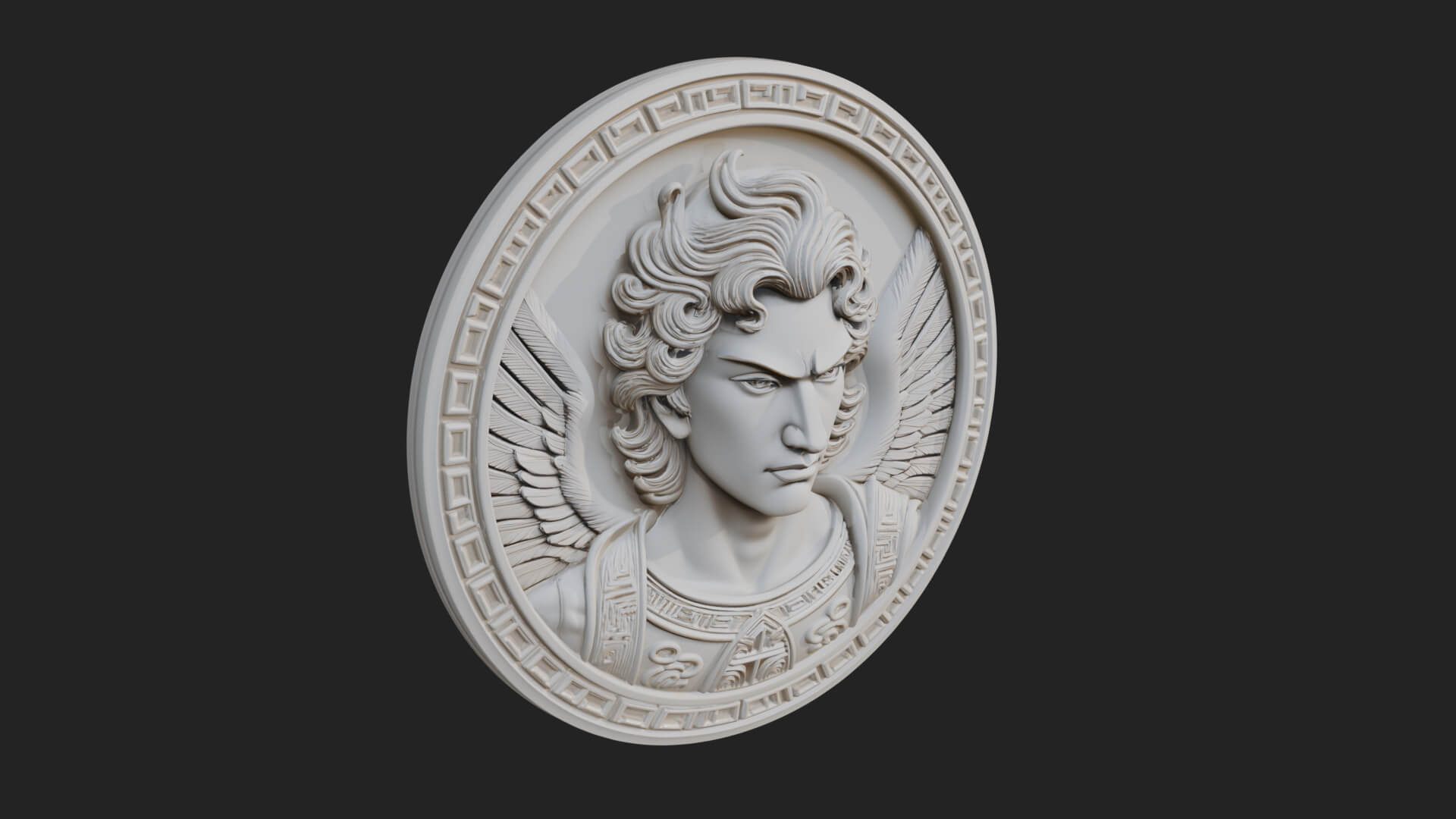 Winged Angel Oval Relief Plaque Design 13 3D Print Model 3D Model