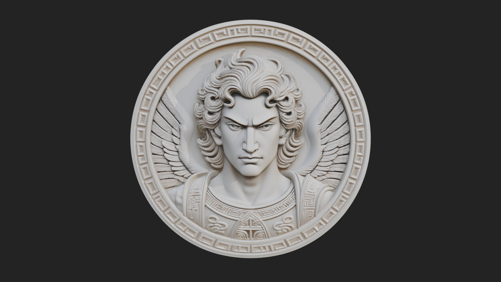 Winged Angel Oval Relief Plaque Design 13 3D Print Model 3D Model